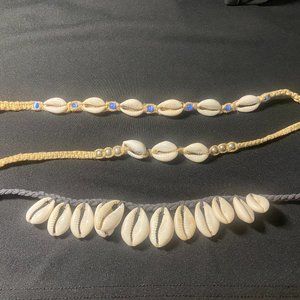 3 Braided shells ankle bracelets
